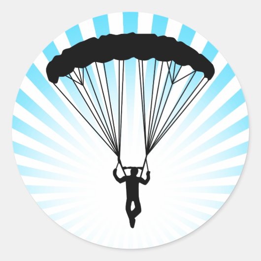 skydiver silhouet ronde sticker (Voorkant)