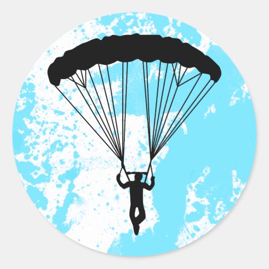 skydiver silhouet ronde sticker (Voorkant)