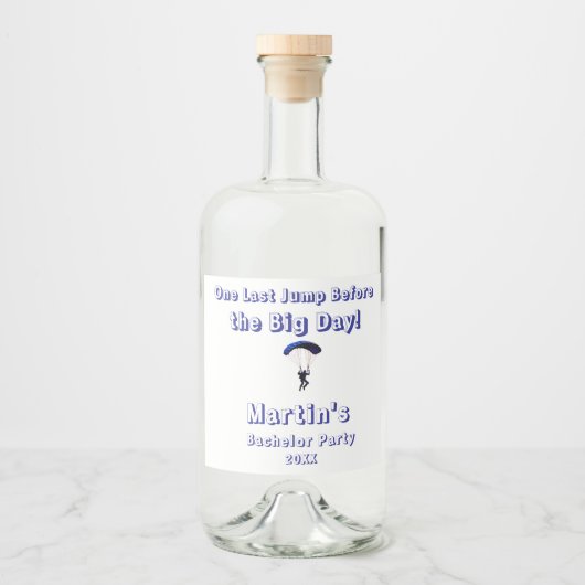Skydiving Bachelor Party Grappig Avontuur Thema Likeurfles Etiket (Voorkant)