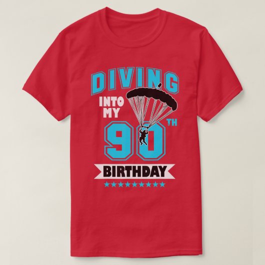 Skydiving Birthday 90 jaar oude Skydivin T-shirt (Design voorkant)