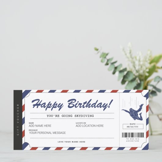 Skydiving Birthday Gift Ticket Voucher Certificate (Staand voorkant)