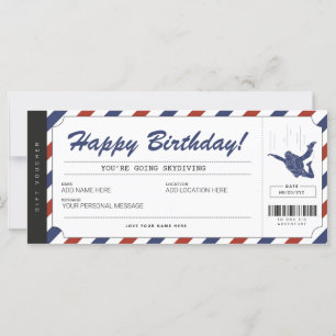 Skydiving Birthday Gift Ticket Voucher Certificate