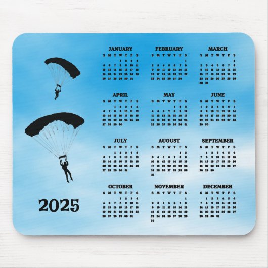 Skydiving Design 2025 Kalender Mousepad Muismat (Voorkant)