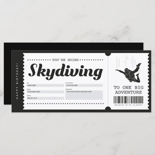 Skydiving Gift Ticket Voucher Certificate (Voorkant / Achterkant)