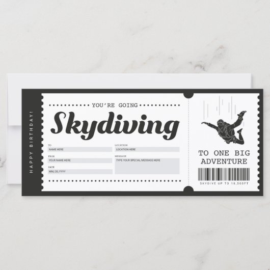 Skydiving Gift Ticket Voucher Certificate (Voorkant)
