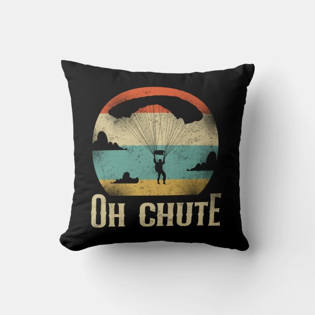 Skydiving Oh Chute Parachute Paraglide Retro Kussen (Voorkant)