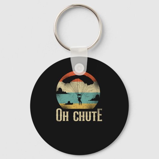 Skydiving Oh Chute Parachute Paraglide Retro Vinta Sleutelhanger (Voorkant)
