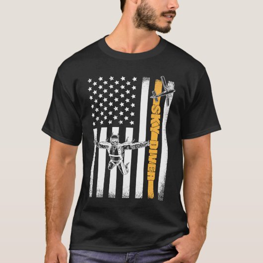 Skydiving Parachuting American Skydiver USA Flag T-shirt (Voorkant)