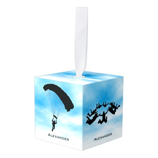 Skydiving Parachuting Design Cube Ornament (Voorkant hoekig)