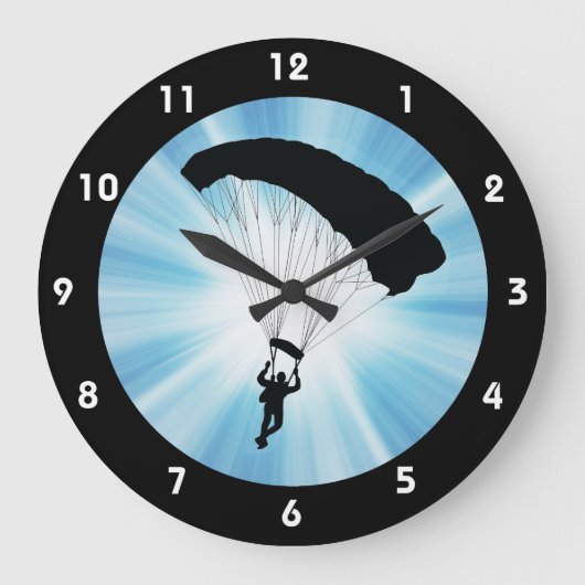 Skydiving Parachuting Design Wall-klok Grote Klok (Voorkant)