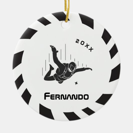 Skydiving Skydiver Parachuting Name & Year Dated Keramisch Ornament (Voorkant)