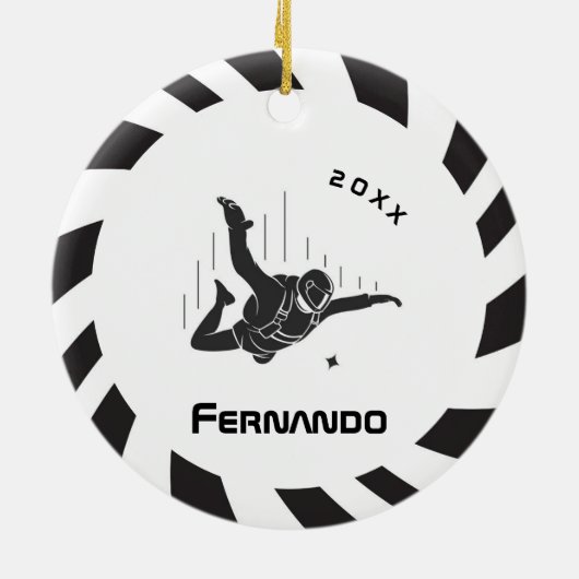 Skydiving Skydiver Parachuting Name & Year Dated Keramisch Ornament (Achterkant)