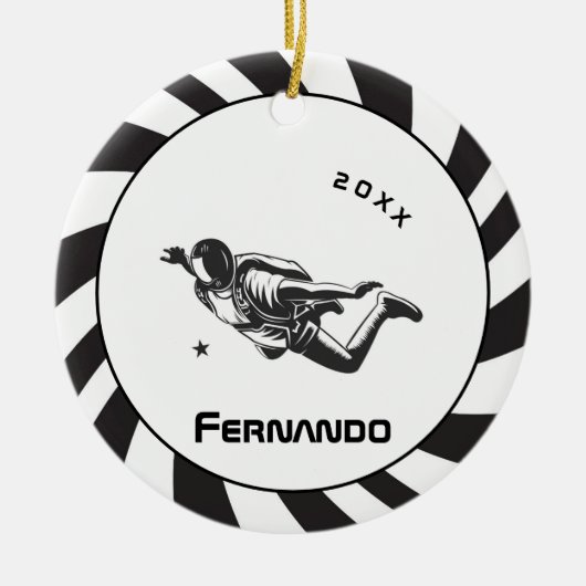 Skydiving Skydiver Parachutist Name & Year Dated Keramisch Ornament (Voorkant)