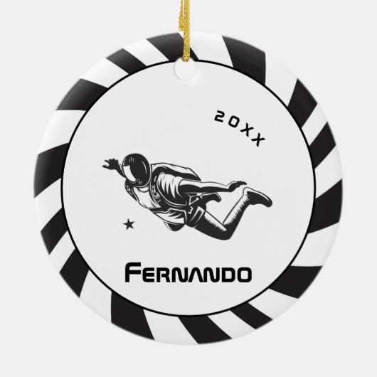 Skydiving Skydiver Parachutist Name & Year Dated Keramisch Ornament (Achterkant)