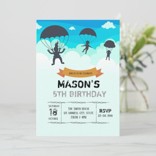 Skydiving-uitnodiging Kaart (Staand voorkant)