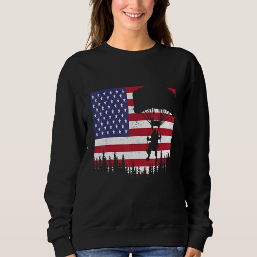 Skydiving Vintage American Flag Funny Skydiver Sky Trui (Voorkant)