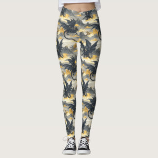 Skydwellers - Zwarte en gouden draken Leggings