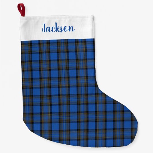Skye Blue Tartan Pattern Grote Kerstsok (Voorkant)
