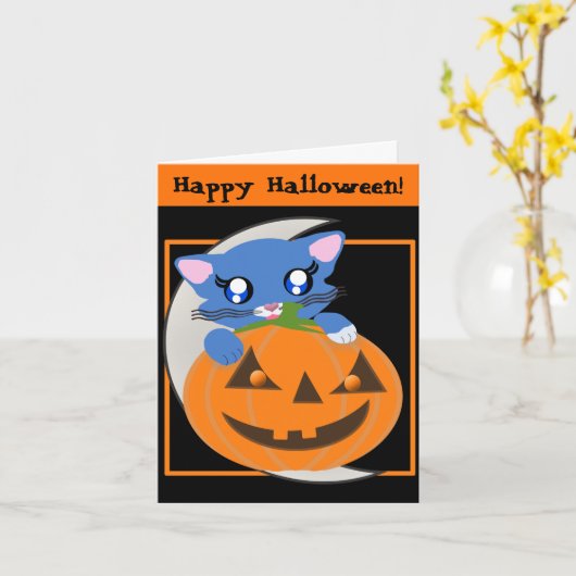 Skye Pumpkin Moon Toon Kat Kaart (Gele Bloem)