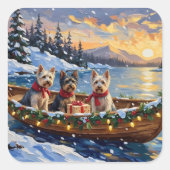 Skye Terrier Christmas Boat Holiday Vierkante Sticker (Voorkant)