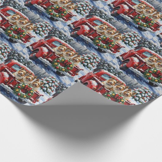Skye Terrier Christmas Red Truck Holiday Cadeaupapier (Hoek)