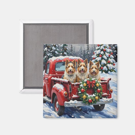 Skye Terrier Christmas Red Truck Holiday Magneet (Voorkant / Achterkant)