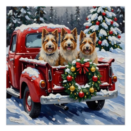 Skye Terrier Christmas Red Truck Holiday Perfect Poster (Voorkant)