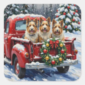 Skye Terrier Christmas Red Truck Holiday Vierkante Sticker (Voorkant)