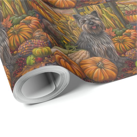 Skye Terrier Dog Autumn Harvest Thanksgiving Cadeaupapier (Rol Hoek)