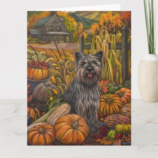 Skye Terrier Dog Autumn Harvest Thanksgiving Kaart (Voorkant)