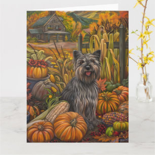 Skye Terrier Dog Autumn Harvest Thanksgiving Kaart