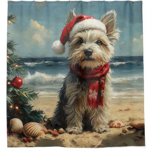 Skye Terrier Dog Christmas  Beach Douchegordijn (Voorkant)