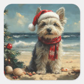 Skye Terrier Dog Christmas  Beach Vierkante Sticker (Voorkant)