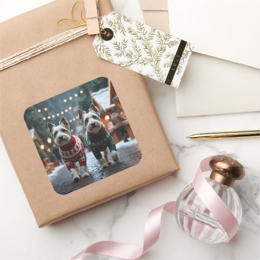 Skye Terrier Dogs Christmas Snow Holiday  Vierkante Sticker (Geschenken)