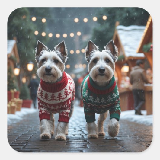 Skye Terrier Dogs Christmas Snow Holiday  Vierkante Sticker (Voorkant)