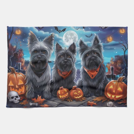 Skye Terrier Halloween Spelterig  Theedoek (Horizontaal)