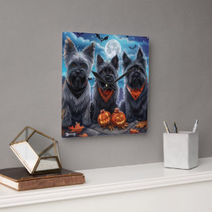 Skye Terrier Halloween Spelterig  Vierkante Klok