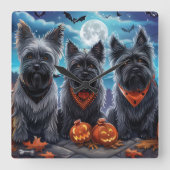 Skye Terrier Halloween Spelterig Vierkante Klok (Voorkant)