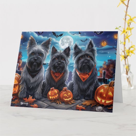 Skye Terrier Halloween Spokengeest Kaart (Gele Bloem)