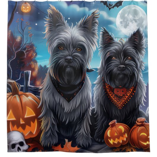 Skye Terrier Halloween Spooky Douchegordijn (Voorkant)