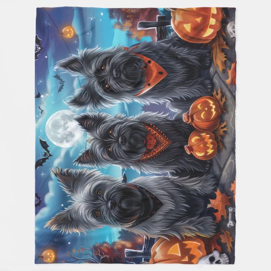 Skye Terrier Halloween Spooky Fleece Deken (Voorkant)