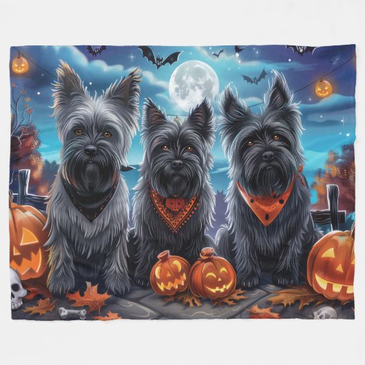 Skye Terrier Halloween Spooky Fleece Deken (Voorkant (Horizontaal))