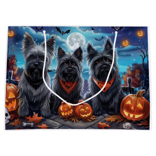 Skye Terrier Halloween Spooky Groot Cadeauzakje (Voorkant)