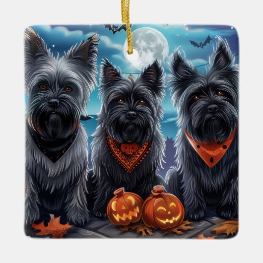 Skye Terrier Halloween Spooky Keramisch Ornament (Voorkant)