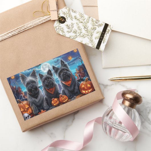 Skye Terrier Halloween Spooky Rechthoekige Sticker (Geschenken)