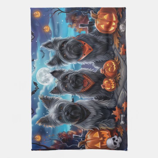 Skye Terrier Halloween Spooky Theedoek (Verticaal)