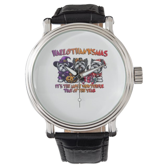 Skye Terrier Halloween Thanksgiving Christmas Clas Horloge (Voorkant)