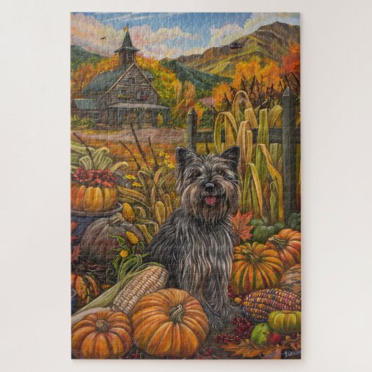 Skye Terrier Hond Herfst Oogst Thanksgiving Legpuzzel (Verticaal)