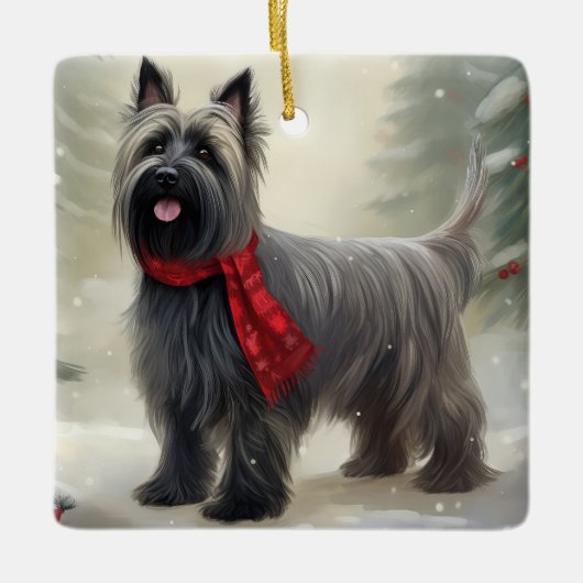 Skye Terrier-hond in de sneeuw met Kerstmis  Keramisch Ornament (Voorkant)