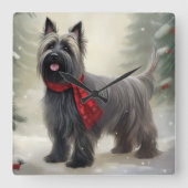 Skye Terrier-hond in de sneeuw met Kerstmis Vierkante Klok (Voorkant)